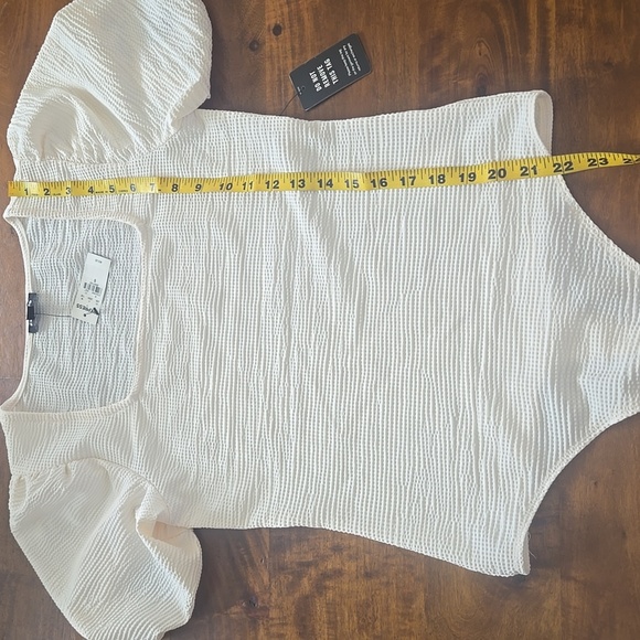NWT Express Puff Sleeve Square Neck Textured Ivory Bodysuit Size Small - Picture 7 of 8